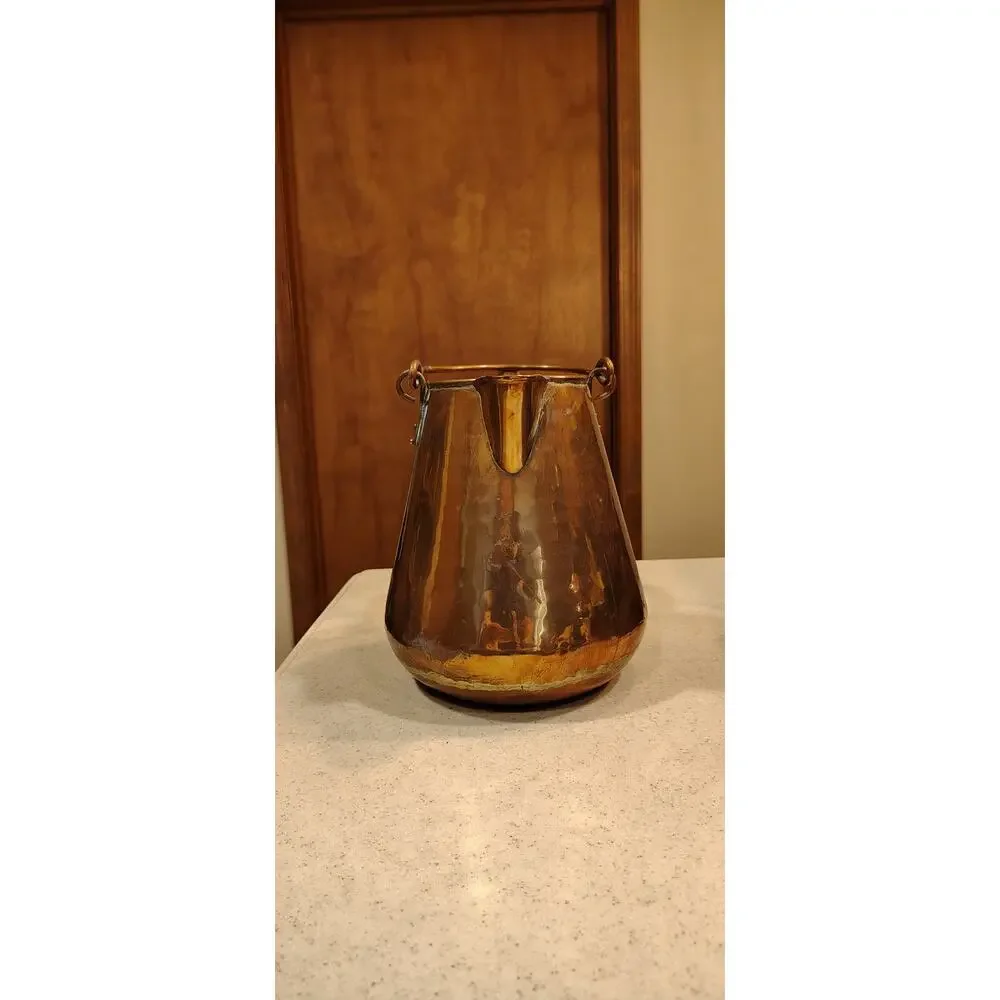 Vintage Hand Hammered Solid Copper Pitcher Water Jug Ice Lip Rustic Farmhouse